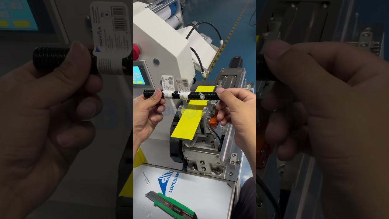 Machine d'étiquetage pliant pour fils et tuyaux avec imprimante dateur - Applicateur haute précision pour câbles