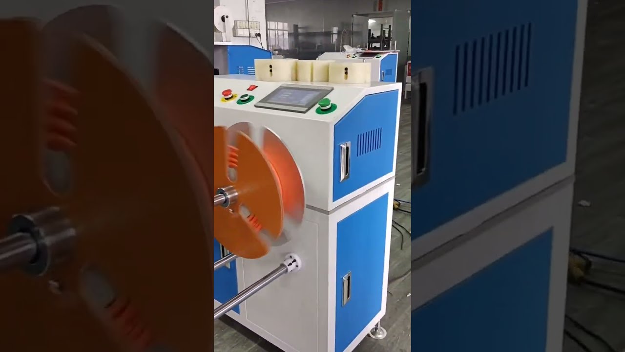 Démonstration machine automatique de comptage, défilement, découpage et enroulement de fil - Bobine 15mm, séparation de gros rouleaux